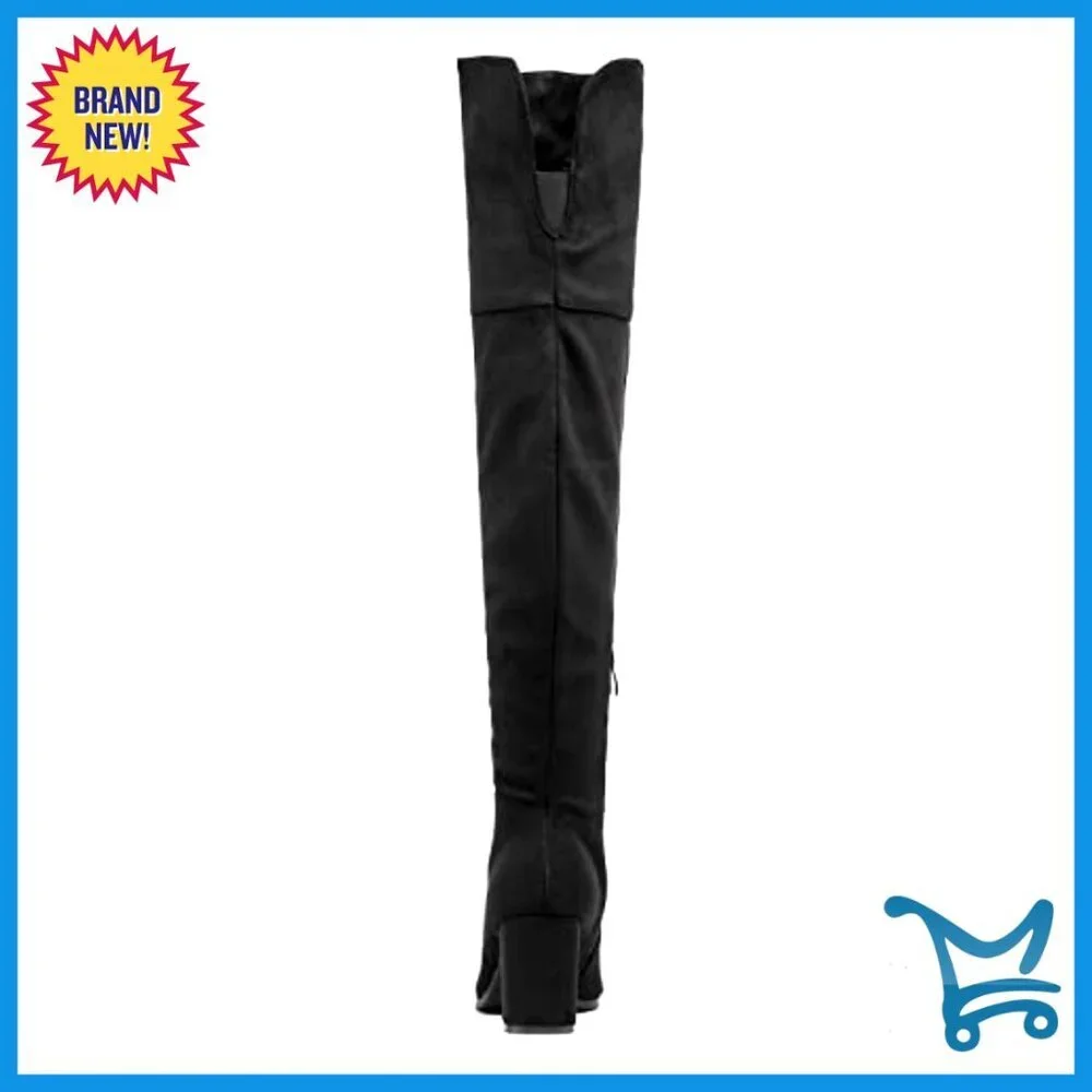 Stretch Microsuede Thigh High Boots Block Heel Over Knee Boots